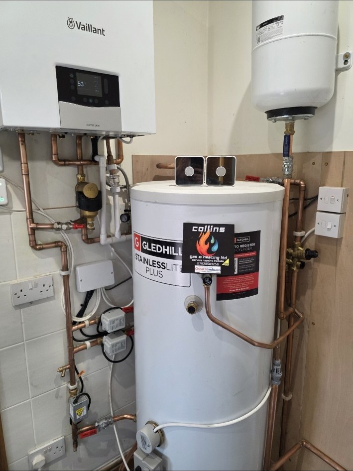 Vaillant boiler and hot water cylinder installation
